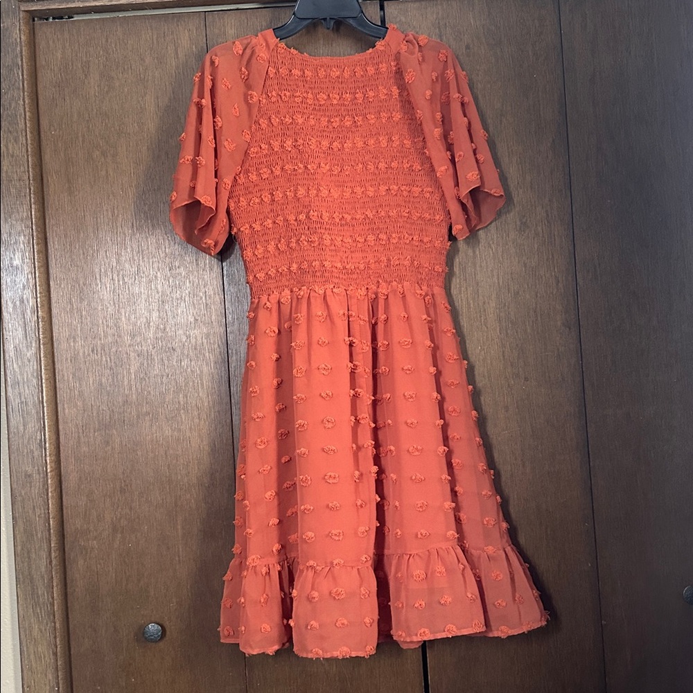BTFBM Vibrant burnt Orange Textured Dress with lining. Size large. - Picture 4 of 4